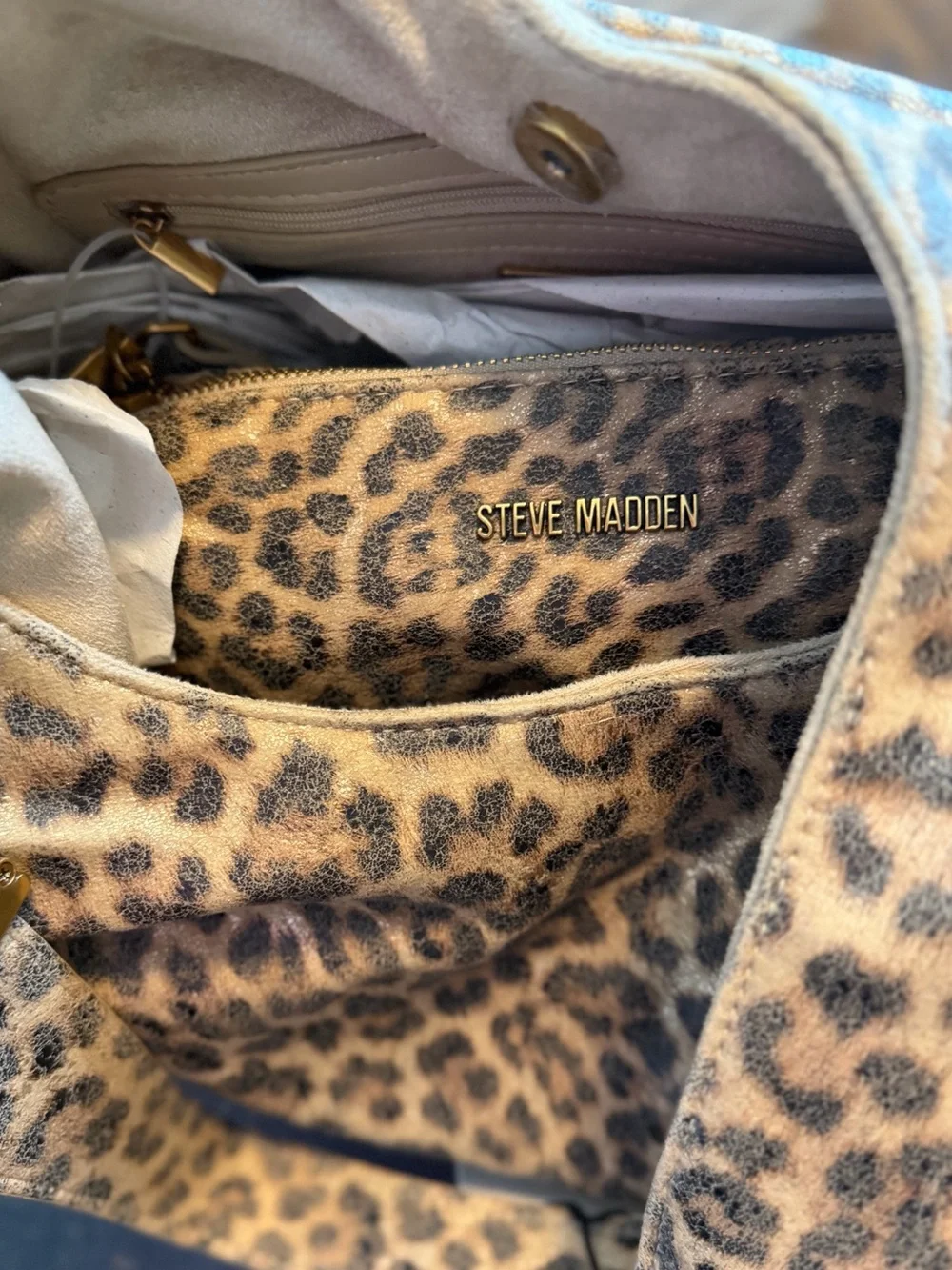 Steve Madden BDEMPSY Faux Suede Metallic Leopard Hobo slouchy